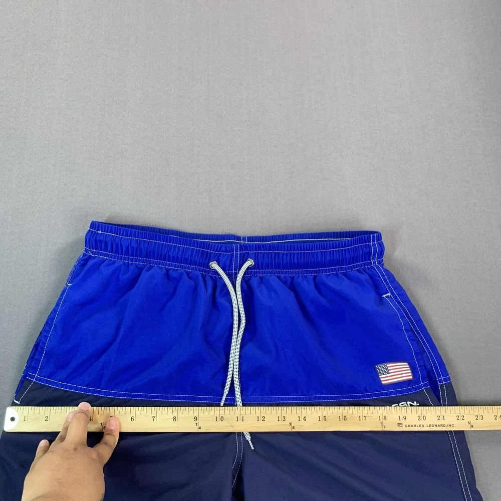 U.S. Polo Assn. Swim Trunks‎ Mens Medium Blue Colorblock Flag Mesh Lined USA
